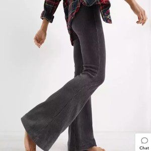 Aerie Black Gray Groove-on Velour High Waisted Flare Pants Size Medium